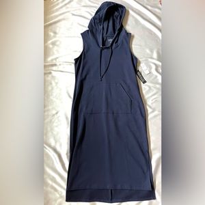 Navy Blue Cotton Hooded Sweatshirt Dress